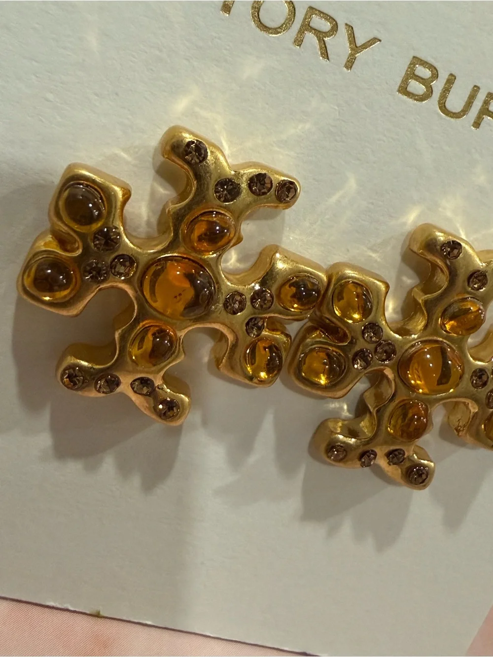 Tory Burch | Gold Plated Icon Logo and Rich Bronzy Enamel Stud Earrings | Sm/Med